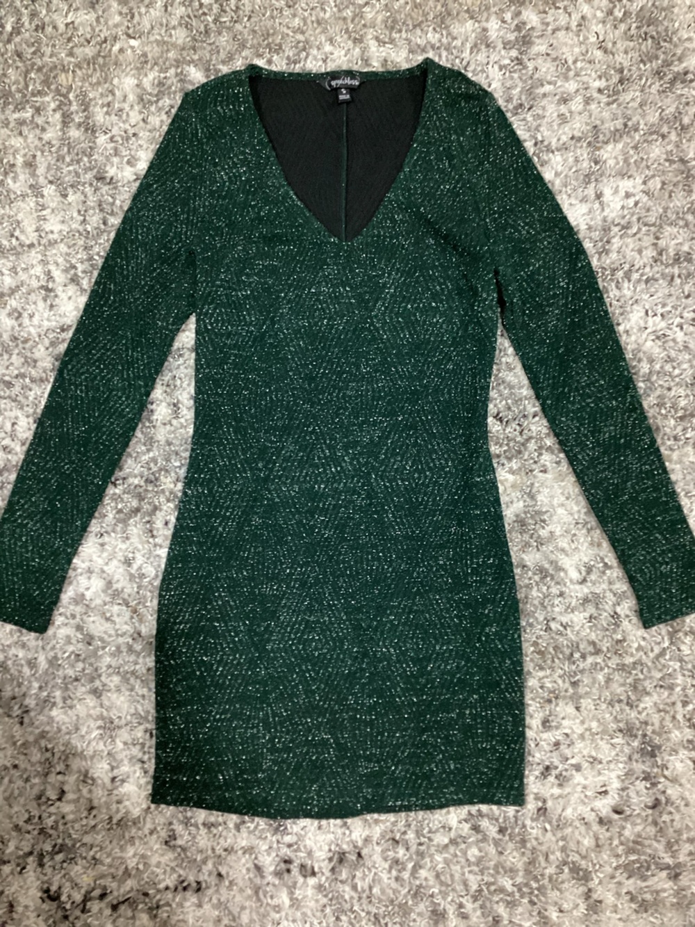 Speechless Emerald Green Glitter V-Neck Long Sleeve Bodycon Dress